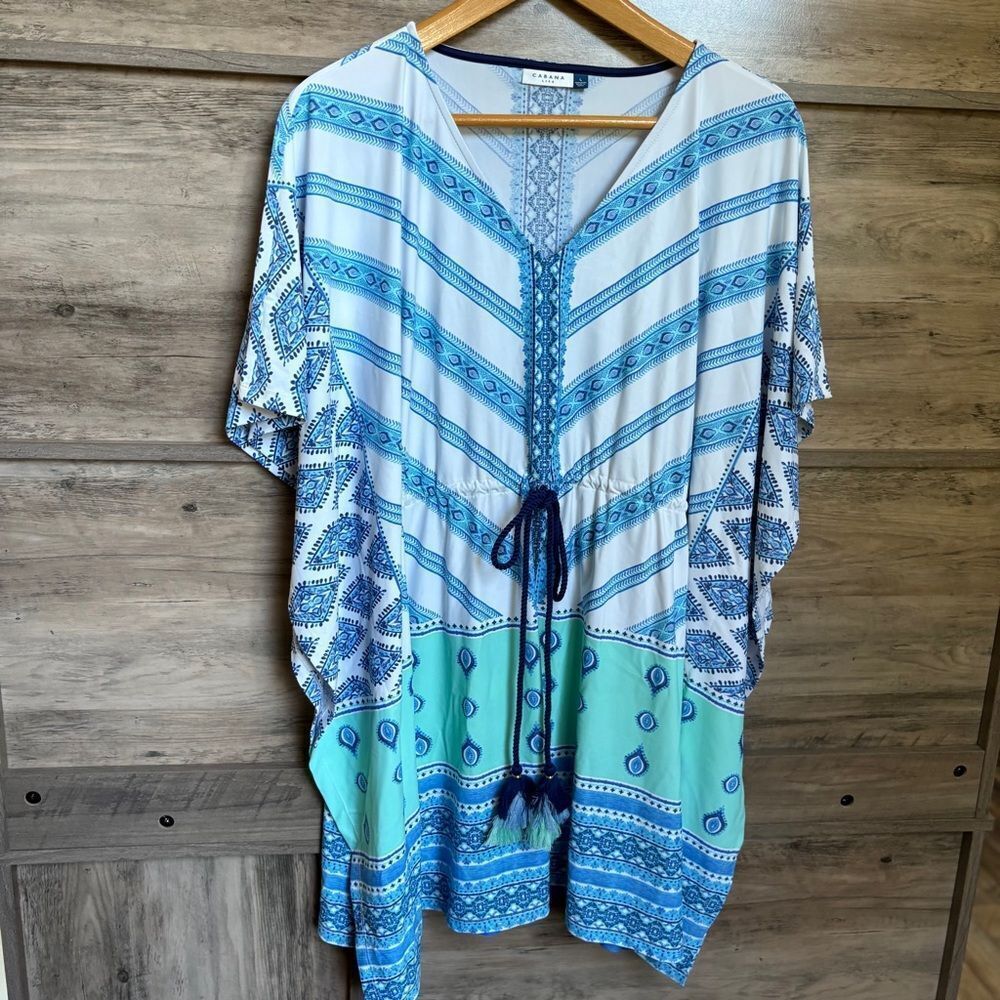 Cabana Life L Blue White Geometric Swimsuit Coverup Dress Boardwalk Preppy Beach